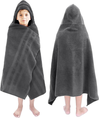 Hooded Bath Towel Wrap - 100% Cotton Popcorn Large Oversized Hooded Kids Towel - Toddler Shower Pool Beach Towel - 600 GSM - Soft Absorbent Quick Dry Easy Care Gift - 30x52 inches - Grey