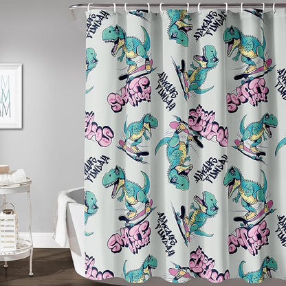 AILONEN Cute Dinosaur Kids Shower Curtain,Sport Cool Dinosaur Bath Curtain Gifts for Boys Teens,Skate Dinosaur Polyester Waterproof for Bathroom with 12 Plastic Hooks 60" W*72" H