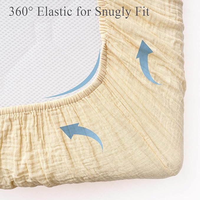 david's kids Muslin Mini Crib Sheets, 2 Pack Cotton Pack N Play Sheets for Boys Girls Neutral, Soft Breathable Baby Sheets Fit Pack N Play, Playard and Mini Crib Mattresses, Beige & Grey