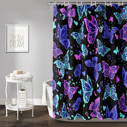 AILONEN Colorful Butterfly Shower Curtain, Butterfly Bath Curtain for Bathroom Decor,Polyester Waterproof with 12 Plastic Hooks 72" W*96" H