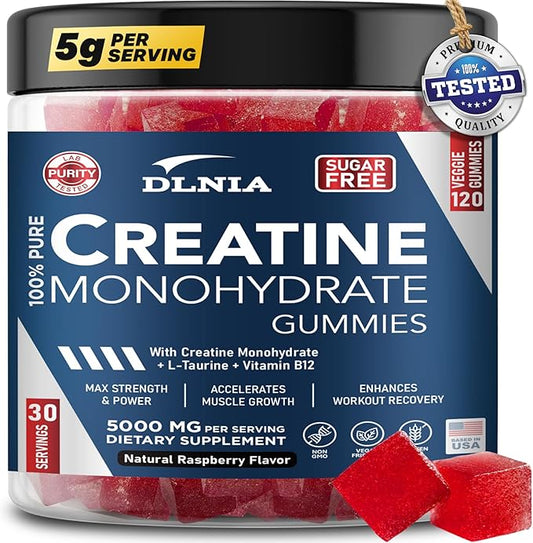 120 Creatine Monohydrate Gummies for Men & Women, Vegan-Friendly, Sugar-Free, & Tasty Chewables - Instantized Creatine Gummies for Enhanced Muscles Growth, Recovery, & Performance (Raspberry)