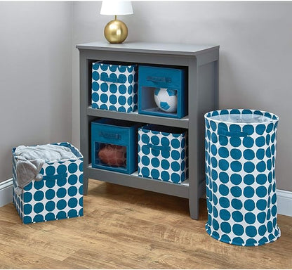 iDesign Dot Fabric Storage Cube Bin, Small Basket Container with Dual Side Handles for Closet, Bedroom, Toys, Nursery - Blue