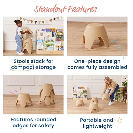 ECR4Kids Ayana Stool Set, Flexible Seating, Sand, 4-Pack