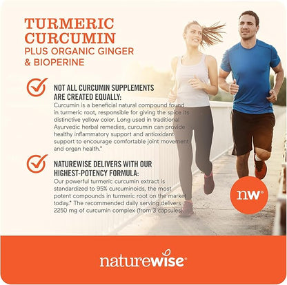 NatureWise Curcumin Turmeric 2250mg 95% Curcuminoids & BioPerine Black Pepper Extract Advanced Absorption for Joint Support [1 Month Supply - 90 Count]