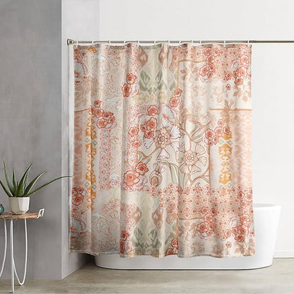 AILONEN Luxuriant Flowers Shower Curtain,European Vintage Flower Theme Waterproof Shower Curtain for Girls Kids Teens, 36" W*72" H Orange Textures Bathroom Decor