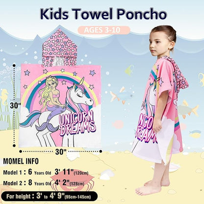 Hooded Kids Beach Towels - Toddler Bath Towel Girls Boys Swim Cover-ups for Ages 4 to 10 Kids Pool Towels Quick Dry Lightweight Soft Microfiber Poncho 30x30 with Bag (Mermaid Unicorn)