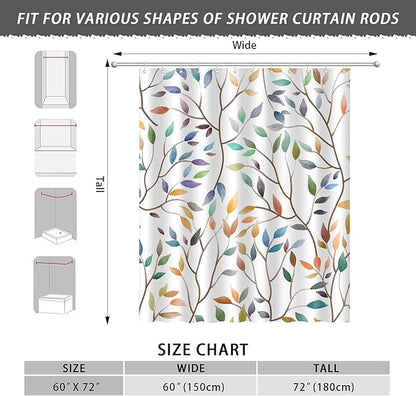 Boho Floral Shower Curtain, Spring Colorful Botanical Flower Leaves Bohemian Fabric Shower Curtain Set with 12 Hooks, Bathroom Bathtub Accessories Decor Cloth Curtain 60x72 Inches