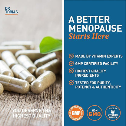 Dr. Tobias Menopause Relief Supplement with Black Cohosh, Soy Isoflavones, and Don Quai, Hot Flash Relief & Night Sweats Relief for Women, Non-GMO, 60 Capsules, 30 Servings