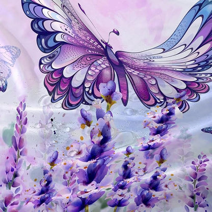 AILONEN Girls Butterfly Shower Curtain for Bathroom,Purple Blooming Lavender Flower Floral Butterfly Printed Bath Curtain 72" W*78" H Polyester Fabric Waterproof Bathroom Curtain with 12 Hooks