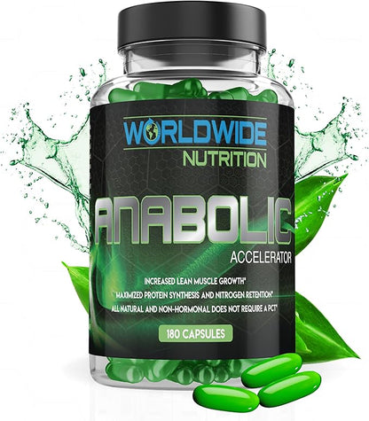 Worldwide Nutrition Anabolic Accelerator Vitamin Supplement - Ignite Your Growth, Strength & Energy Journey - Muscle Builder & Cortisol Blocker for Men - 180 Count Supplements for Men