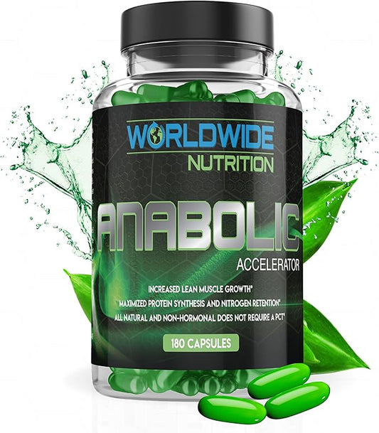 Worldwide Nutrition Anabolic Accelerator Vitamin Supplement - Ignite Your Growth, Strength & Energy Journey - Muscle Builder & Cortisol Blocker for Men - 180 Count Supplements for Men