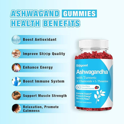 2 Pack Ashwagandha Gummies with L-theanine, 2500mg Ashwa Root Supplement Gummy for Women Men, 120 Mixed Berry Flavored Gummies