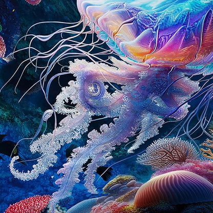 AILONEN Cartoon Jellyfish Shower Curtain,Underwater Animal Seahorses Style Bathroom Curtains Set for Kids,Girls,Ocean Theme Shower Curtains Set with Hooks for Bathroom,36" W*72" H