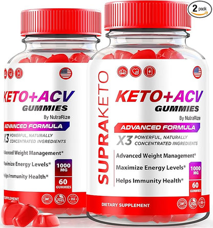 (2 Pack) Supra Keto ACV Gummies, Official Supra Keto + ACV Gummies, All Natural Apple Cider Vinegar Gummy, Keto Plus ACV Formula, ACV Keto Supplement Review (120 Gummies)