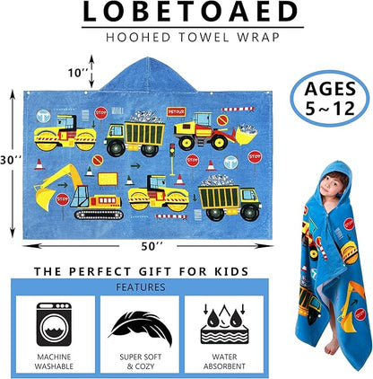 Kids Hooded Beach Bath Towel, Baby Surf Poncho Toddlers Soft Real Cotton Wrap Hooded Towels for Kids Boy Girl