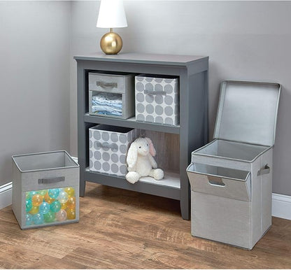 iDesign Dot Fabric Storage Cube Bin, Small Basket Container with Dual Side Handles for Closet, Bedroom, Toys, Nursery - Gray