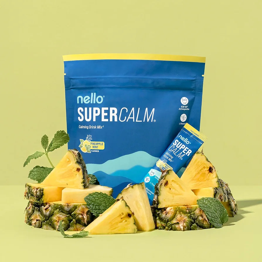 Supercalm Drink Mix – Ashwagandha KSM-66, Magnesium Glycinate, L-Theanine, Vitamin D3 – Pineapple Mint Flavor 