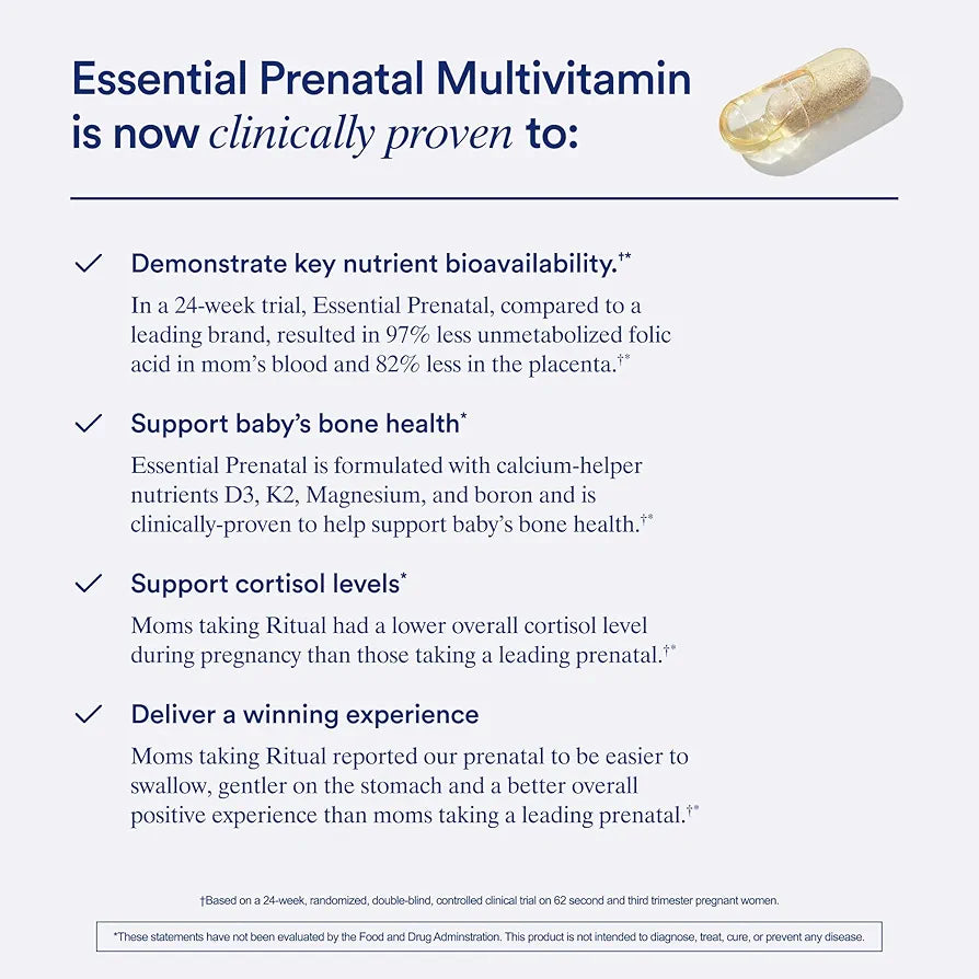 Ritual Essential for Women Prenatal Multivitamin: Folate & Choline for Neural Tube Support, Omega-3 DHA for Fetal Brain Development, Iron, Calcium-Helper D3 & K2, Non-GMO, Vegan, Mint, 30 Days
