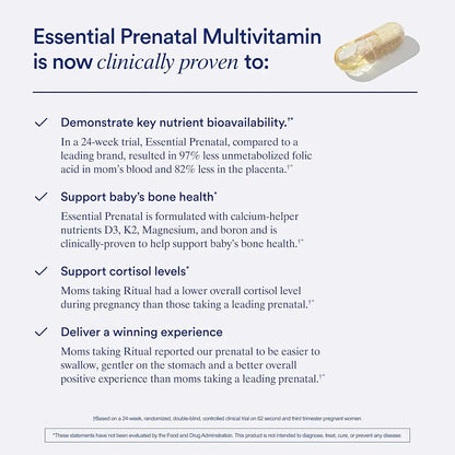 Ritual Essential for Women Prenatal Multivitamin: Folate & Choline for Neural Tube Support, Omega-3 DHA for Fetal Brain Development, Iron, Calcium-Helper D3 & K2, Non-GMO, Vegan, Mint, 30 Days