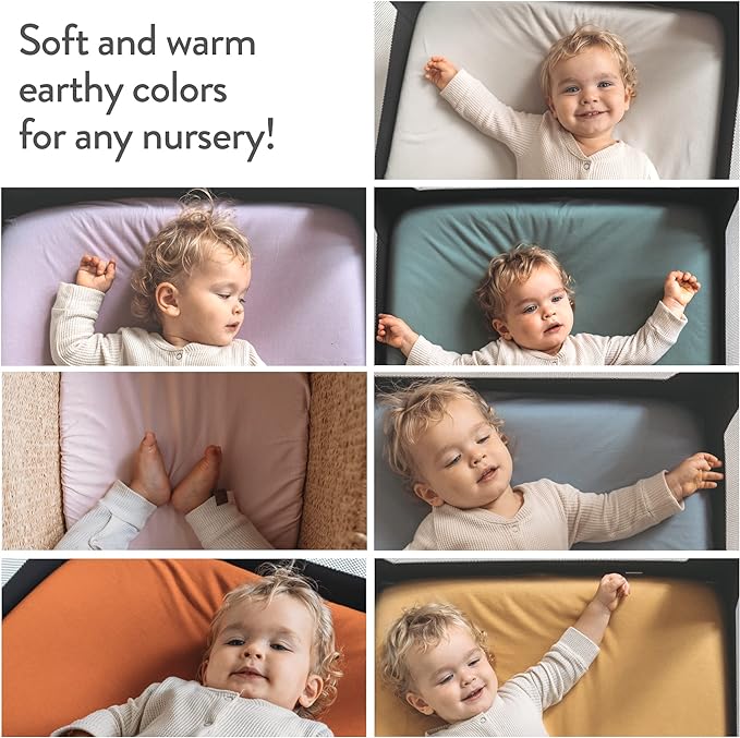 Joey + Joan Bassinet Fitted Sheets 19" x 32" for Cowiewie & Mika Micky Bedside Sleeper Bassinet Mattress Pad – Snuggly Soft 100% Jersey Cotton – Light + Dark Sage Green – 2 Pack