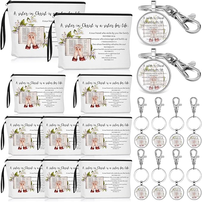 Cna Week Gifts Church Sister in Christ Makeup Bag Bible Verse Keychains for Women Birthday Friendship Gift