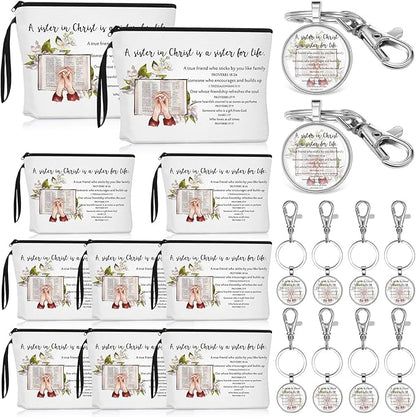 Cna Week Gifts Church Sister in Christ Makeup Bag Bible Verse Keychains for Women Birthday Friendship Gift