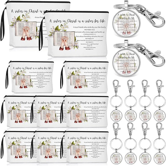 Cna Week Gifts Church Sister in Christ Makeup Bag Bible Verse Keychains for Women Birthday Friendship Gift