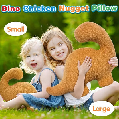 Dino Nuggets Pillow, Dinosaur Chicken Nuggets Plush Funny Gifts for Teen Boys Girls, Fun Throw Pillows Cute Room Decor for Teens Dinosaur Gifts (Large, Brontosaurus Style 2)