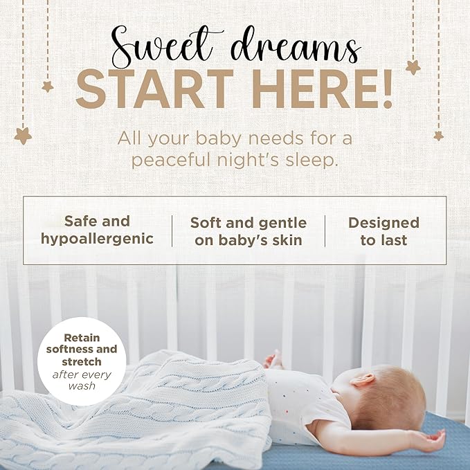 Bassinet Fitted Sheets - Compatible with Mika Micky, Fodoss & Dream on Me Poppy Traveler Bassinet | 100% Organic Jersey Cotton - Light Blue + Dark Blue | 32x19 (2 Pack)