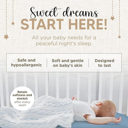 Bassinet Fitted Sheets - Compatible with Mika Micky, Fodoss & Dream on Me Poppy Traveler Bassinet | 100% Organic Jersey Cotton - Light Blue + Dark Blue | 32x19 (2 Pack)