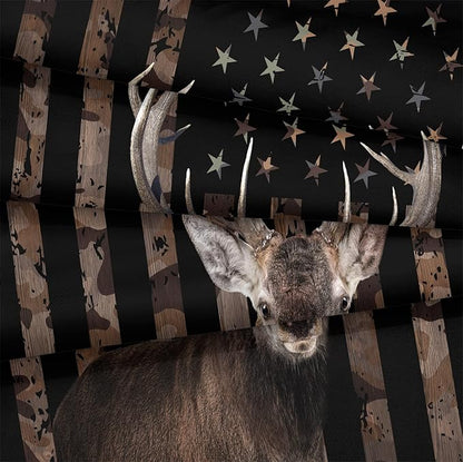 Bedbay American Flag Bed Comforter Queen Hunting Deer Bedding Boys Girls Bedroom Decor Camo Bedding Down Alternative Comforter Camouflage Quilt Set 4 Pcs Lightweight Comforter Queen(Deer,Queen)