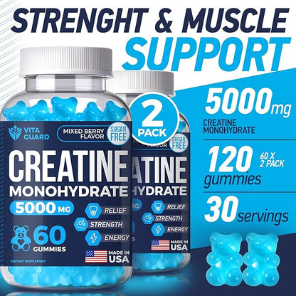 5000mg Creatine Monohydrate Gummies Formula for Men and Women Ultimate Muscle Builder, Energy Booster & Pre-Workout Supplement (2 Pack)