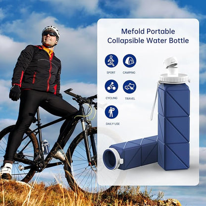 Collapsible Water Bottles, 2 Pack Leakproof BPA-Free Silicone Foldable Portable Water Bottle 610ml,Lightweight 21oz Reusable Wide Mouth Water bottle for Travel Cycling Gym Camping Sports