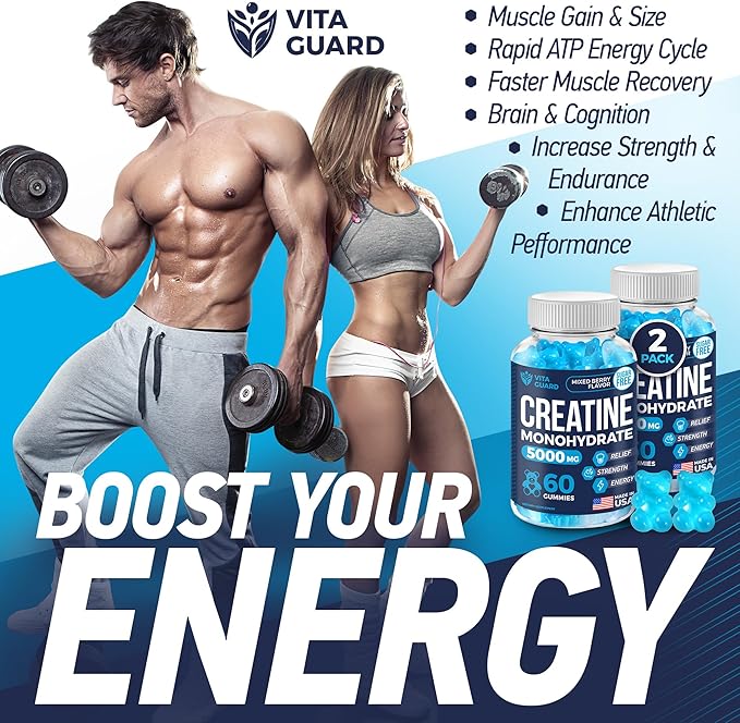 5000mg Creatine Monohydrate Gummies Formula for Men and Women Ultimate Muscle Builder, Energy Booster & Pre-Workout Supplement (2 Pack)