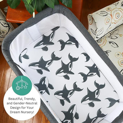 TansyPanda Bassinet Sheets for Bellababy, Besrey, AMKE, Milliard Bedside Bassinet Sleeper, Pack of 4, 20 x 33 Inch, Ultra Soft, Breathable, Snug Fit, Unisex Boys, Girls, Gray White (Ocean Fish Theme)