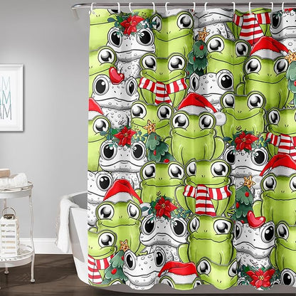 AILONEN Cute Cartoon Frog Shower Curtain,Funny Frog White Green Animal Frog Bath Curtain for Kids Boys Girls,Waterproof Curtain for Bathroom with 12 Plastic Hooks, 36" W x 72" H