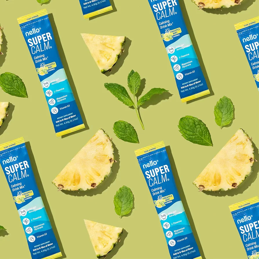 Supercalm Drink Mix – Ashwagandha KSM-66, Magnesium Glycinate, L-Theanine, Vitamin D3 – Pineapple Mint Flavor 