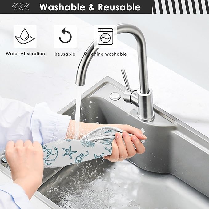 Coastal Starfish Shell Faucet Water Catcher Mat 2 Pack Seashell Ocean Nautical Theme Drying Mat Absorbent Bathroom Faucet Handle Drip Catcher Tray Bar RV Kitchen Sink Splash Guard 30x5 Inches