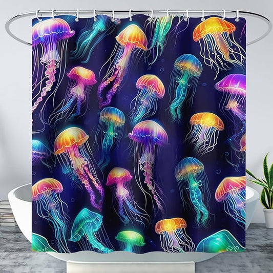 AILONEN Colorful Jellyfish Shower Curtain,Beautiful Jellyfish Bath Curtain Set for Kids Girls,Coastal Animal Fabric Shower Curtains for Bathroom, 72" W*78" H