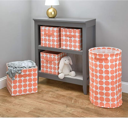 iDesign Dot Fabric Round Storage Bin, Basket Container Mini Hamper with Dual Side Handles for Closet, Bedroom, Laundry, Clothing, Toys, Nursery - Coral