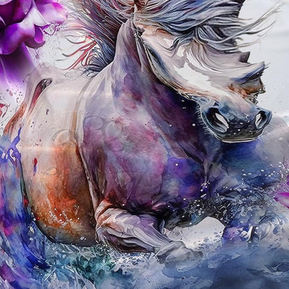 AILONEN 3D Horse Shower Curtain,Galloping Horses with Butterfly Waterproof Fabric Shower Curtains for Bathroom,Oil Purple Rose Bath Curtain Set with Hooks, 60" W*72" H