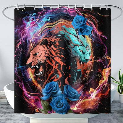 AILONEN Howling Lion Leopard Print Shower Curtain,Cartoon Animal Lion Theme Kids Boys Bath Curtain,Modern Fantasy Colorful Waterproof Decor Shower Curtain, 60" W x 72" H