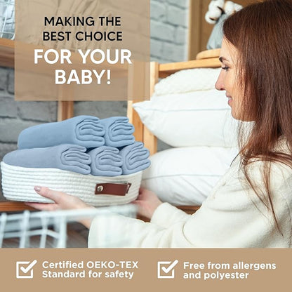 Bassinet Fitted Sheets - Compatible with Mika Micky, Fodoss & Dream on Me Poppy Traveler Bassinet | 100% Organic Jersey Cotton - Light Blue + Dark Blue | 32x19 (2 Pack)