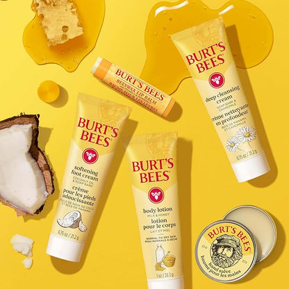 Burt's Bees Gift Ideas - Essentials Everyday Set, 5 Travel Size Products - Deep Cleansing Cream, Hand Salve, Body Lotion, Foot Cream and Original Lip Balm