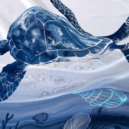 AILONEN Blue Sea Turtle Shower Curtain Set for Bathroom,Cartoon Turtle and Water Plant Bath Curtain,Kawaii Ocean Animal Theme Waterproof Fabric Shower Curtain with Hooks,72" W*96" H