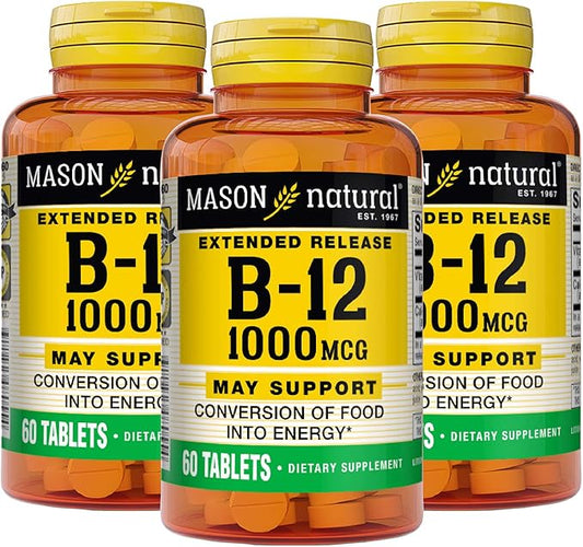 Mason Vitamins B-12 1000Mcg Cyanocobalamin Extended Release Tablets, 60-Count Bottles (Pack of 3)