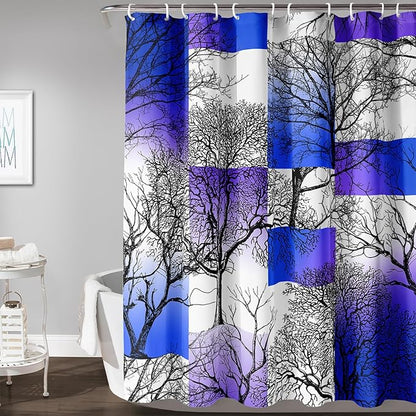 AILONEN Blue and White Tree Abstract Shower Curtain,Minimalist Printed Plant Tree Arts Bath Curtain,Modern Boho Waterproof Curtain for Bathroom Decor, 48" W x 72" H