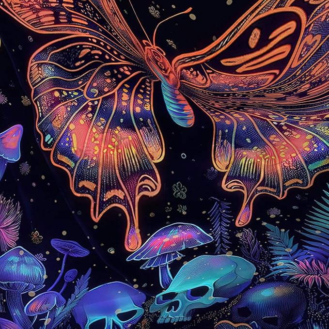 AILONEN Colorful Butterfly Shower Curtain,Magic Mushroom Waterproof Fabric Bath Curtain for Kids Girls,Boho Sun and Moon Skull Shower Curtain Set for Bathroom 36" W*72" H