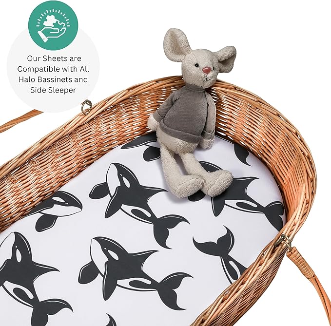 TansyPanda Bassinet Sheets for Dream On Me Karley, Lacy, Small Regalo Basics, Baby Delight Slumber, Snuggle Nest, Graco Carry Cot, 4PC, 16 x 32, Ultra Soft, Unisex Boys Girls, Gray (Ocean Fish Theme)