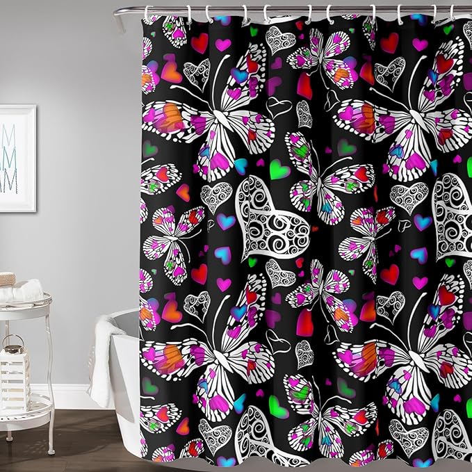AILONEN Colorful Butterfly Shower Curtain for Bathroom Decor,Beautiful Butterfly Bath Curtain for Kids Women Girls,Pint Polyester Waterproof with 12 Plastic Hooks 72" W*78" H